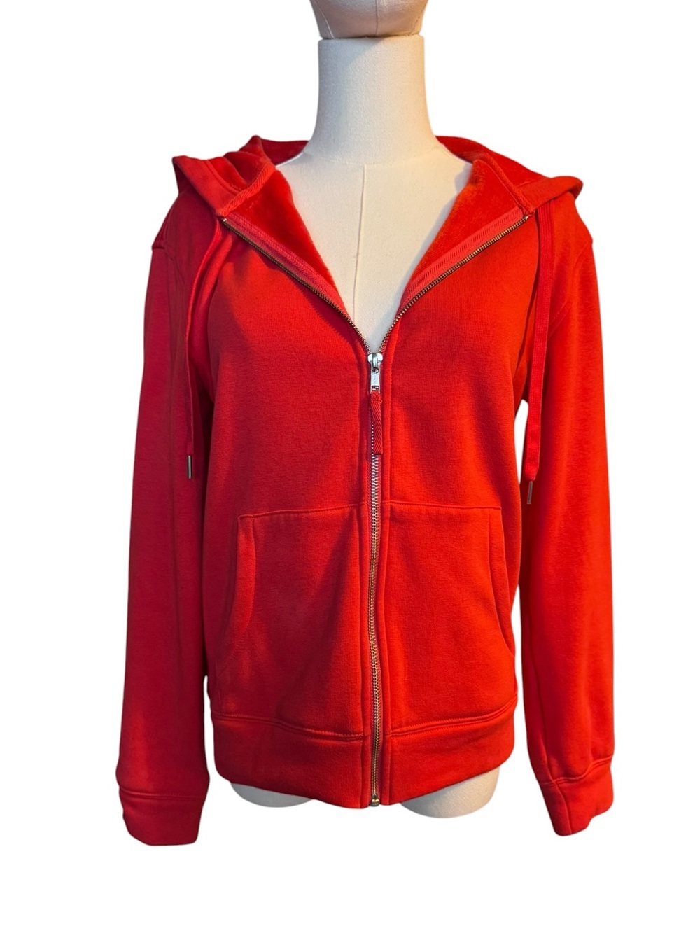 J. Crew Orangy Red Zip Hoodie Sweatshirt   Size Small